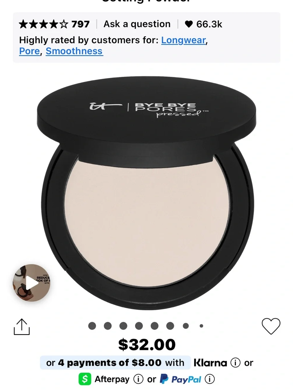 TRANSLUCENT It cosmetics Bye Pores Pressed Setting Powder Mirror Compact Sheer